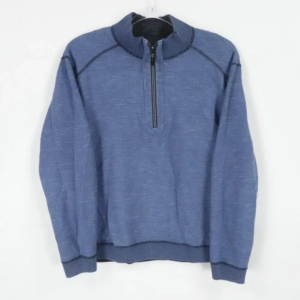 Tommy Bahama Sweater‎ Mens Large Blue Reversible Half Zip Pullover Fall